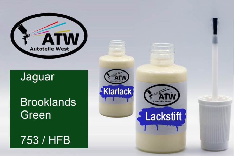 Jaguar, Brooklands Green, 753 / HFB: 20ml Lackstift + 20ml Klarlack - Set, von ATW Autoteile West.